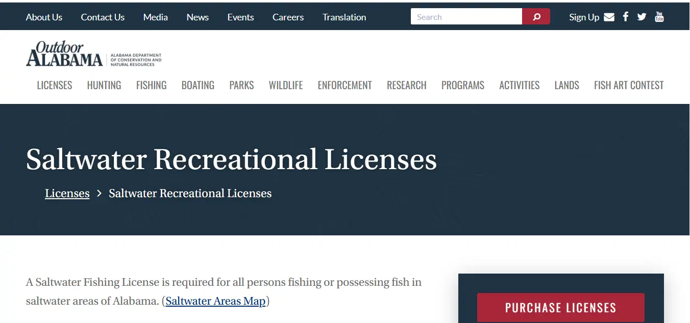 Orange Beach fishing license official Alabama saltwater license fees screenshot
