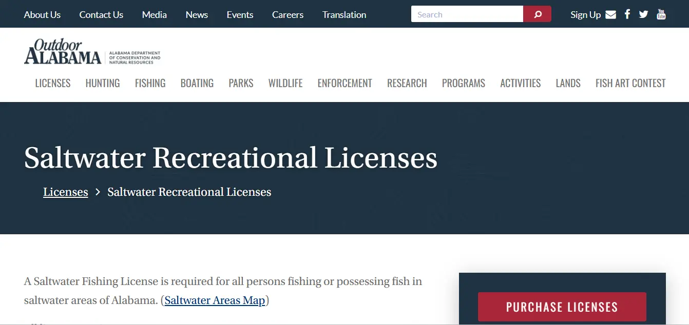 Gulf Shores fishing license official Alabama saltwater license fees screenshot